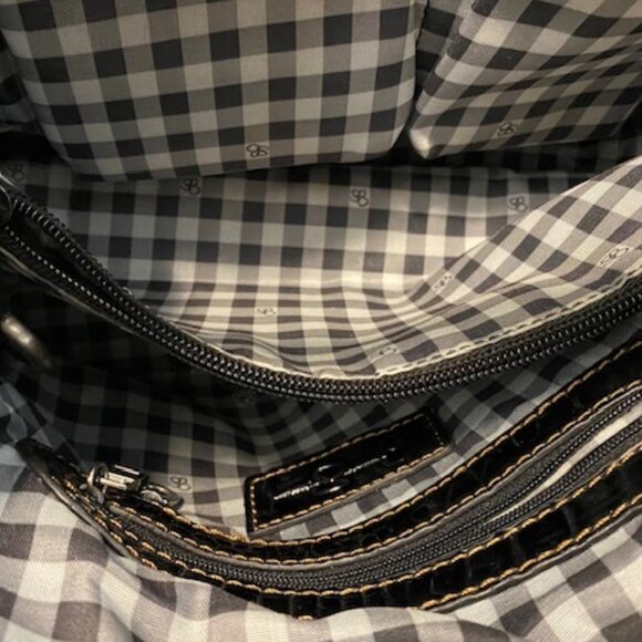 Large JESSICA SIMPSON Satchel PURSE * SHINY BLACK PATENT LEATHER embossed CROC - Picture 10 of 14